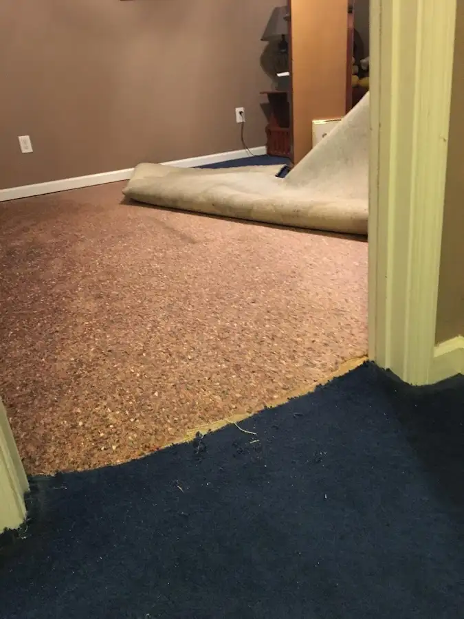 Carpet pad removal revealing water damage during Drying & Dehumidification in El Dorado Hills