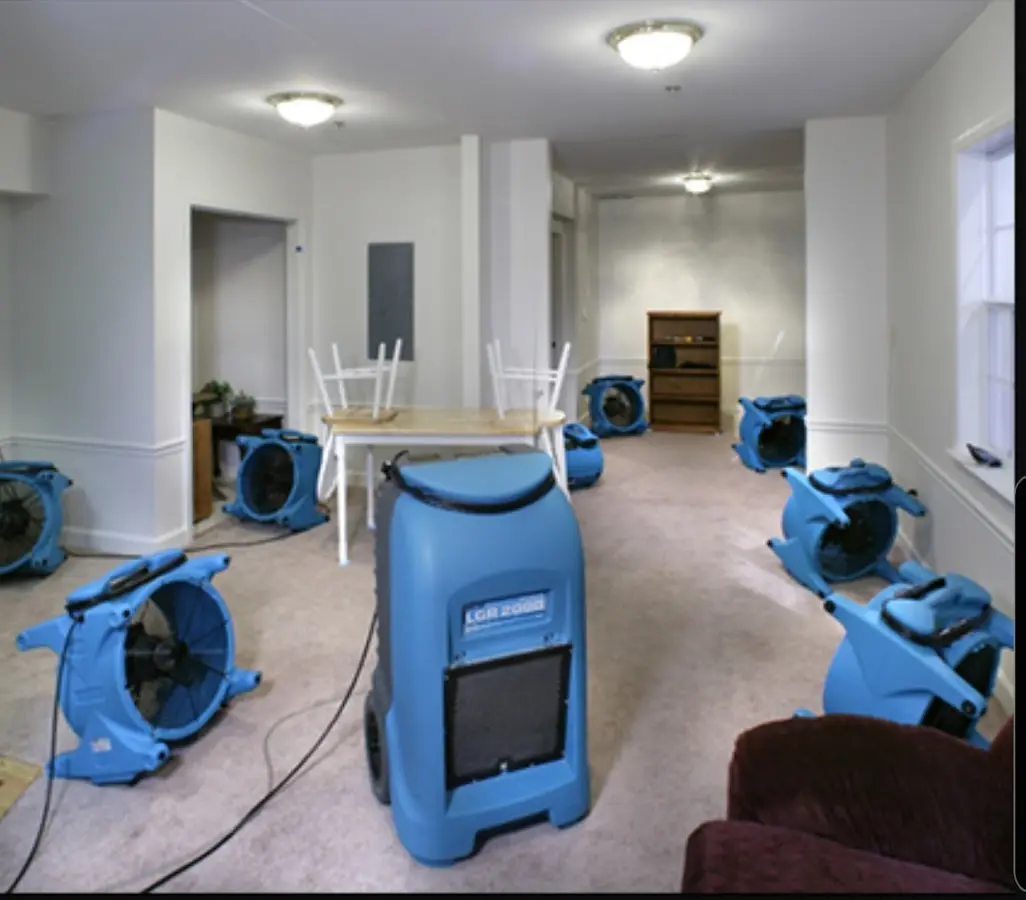 Air movers and dehumidifier setup for Water Damage Restoration in El Dorado Hills