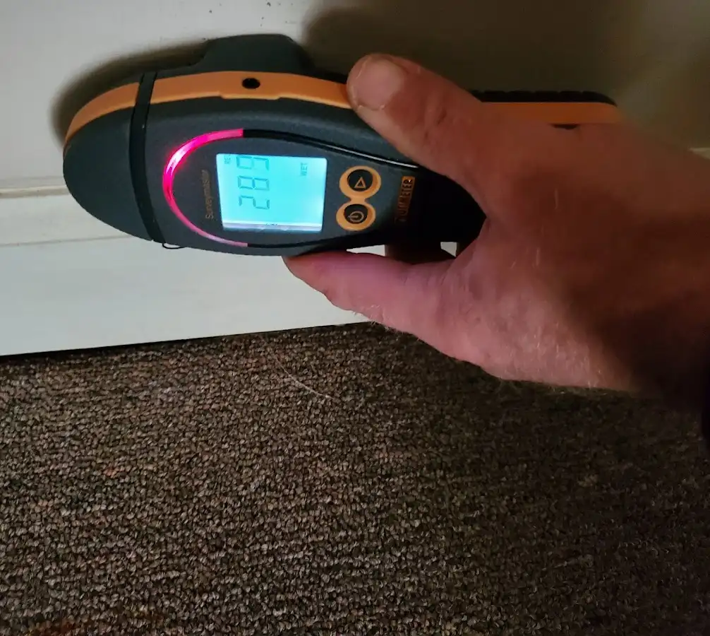 Moisture detection at baseboard during Sewage Cleanup & Sanitation in El Dorado Hills